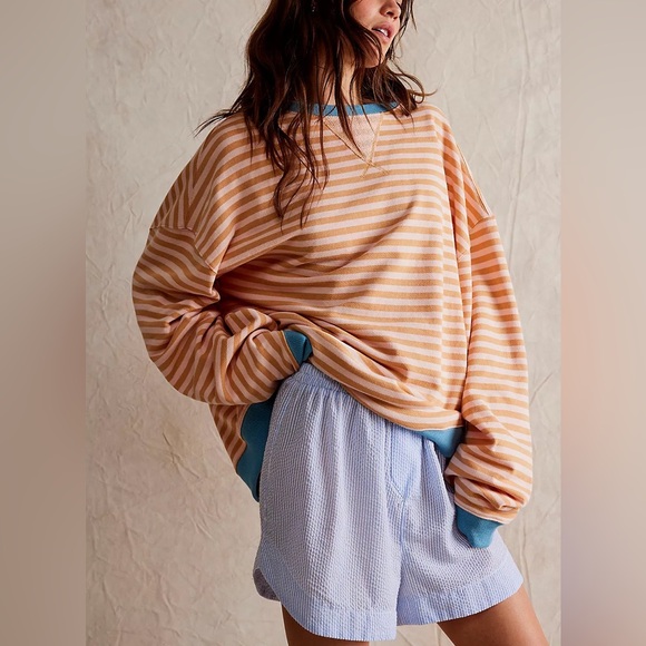 Free People Tops - NWOT Free People Classic Striped Oversized Crewneck sz L